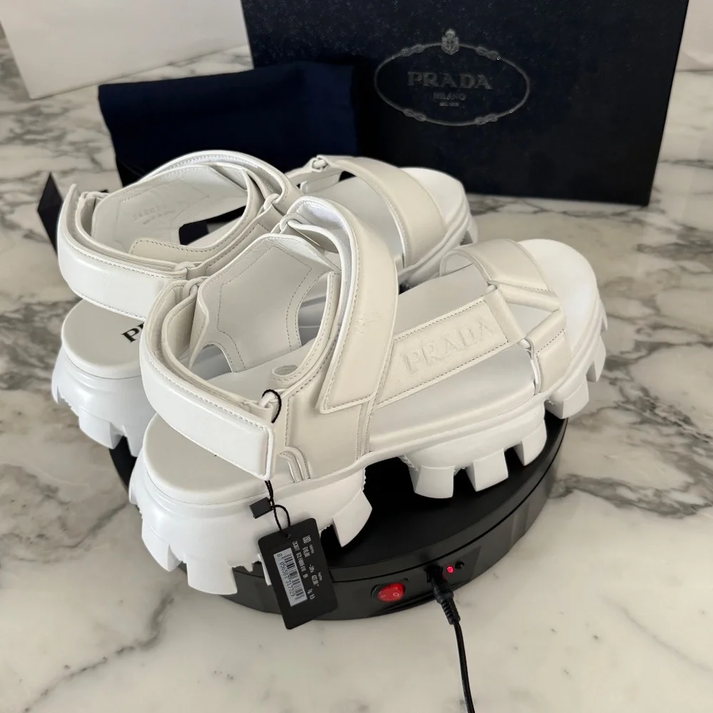 Prada 2x3077 Nappa Sport White Leather Men's Sandal, US 10.5 (UK-9.5)